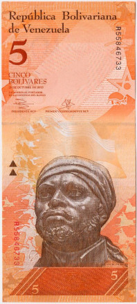 Банкнота 5 боливаров. 2013 год, Венесуэла.