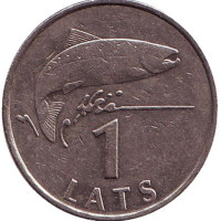 Рыба. Монета 1 лат, 1992 год, Латвия.