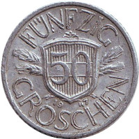 Монета 50 грошей. 1947 год, Австрия. 