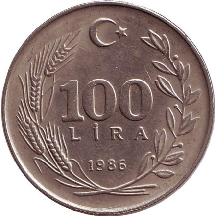 Монета 100 лир. 1986 год, Турция.
