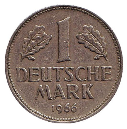 Монета 1 марка. 1966 год (J), ФРГ.