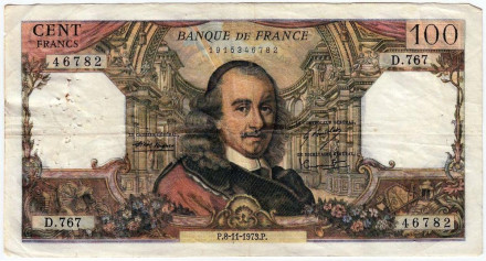 Банкнота 100 франков. 1973 год, Франция. Пьер Корнель.