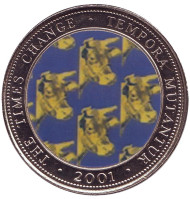 Монета 250 шиллингов. 2001 год, Сомали. (Вар. 2) Энди Уорхол. Корова. Картины великих художников. Монета 250 шиллингов. 2001 год, Сомали. (Вар. 2) Энди Уорхол. Корова. Картины великих художников.