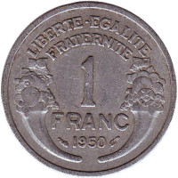 Монета 1 франк. 1950 год, Франция.