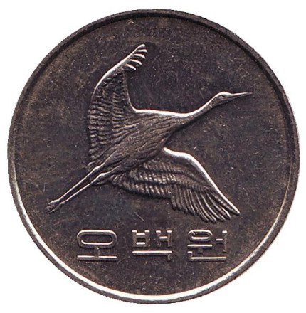 Монета 500 вон. 2013 год, Южная Корея. Маньчжурский журавль.