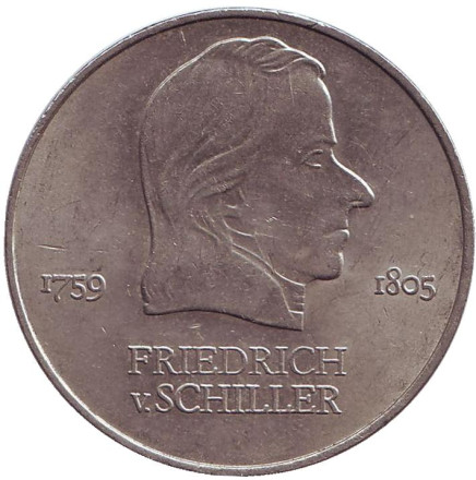 Монета 20 марок. 1972 год, ГДР. Фридрих Шиллер.