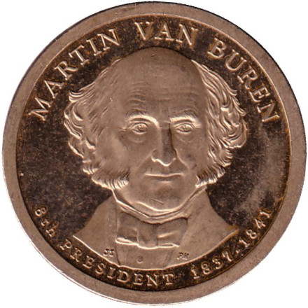 8-й президент США. Мартин Ван Бюрен.  Монетный двор S. 1 доллар, 2008 год, США. (Proof).