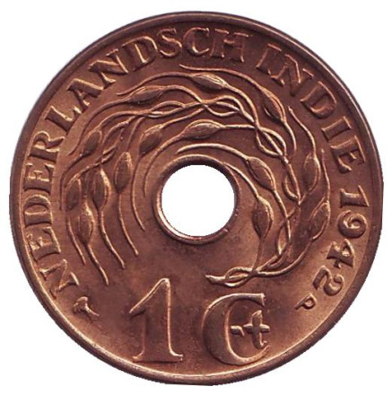 Монета 1 цент. 1942 год, Нидерландская Индия. aUNC.