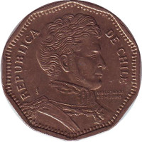 Бернардо О’Хиггинс. Монета 50 песо. 2010 год, Чили.