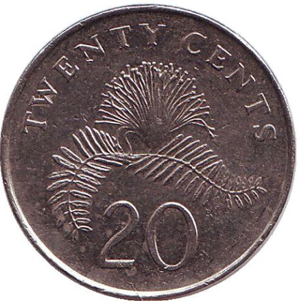 Монета 20 центов. 2006 год, Сингапур. Каллиандра.
