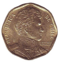 Бернардо О’Хиггинс. Монета 5 песо. 1992 год, Чили.