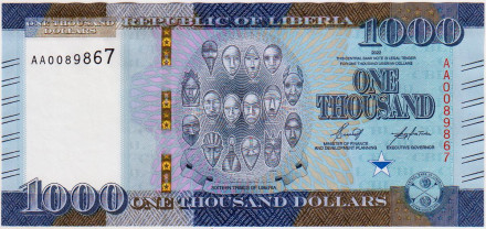 Банкнота 1000 долларов. 2022 год, Либерия.
