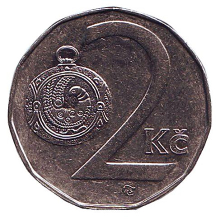 Монета 2 кроны. 1994 год, Чехия. (Отметка монетного двора: "кленовый лист")