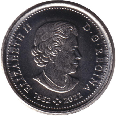 Монета 10 центов 2023 год Канада. 70 лет правления Елизаветы II.