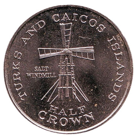 Монета 1/2 кроны. 1981 год, Тёркс и Кайкос. Мельница.