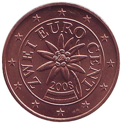 Монета 2 цента. 2008 год, Австрия.
