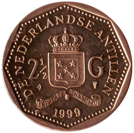 Монета 2,5 гульдена. 1999 год, Нидерландские Антильские острова.
