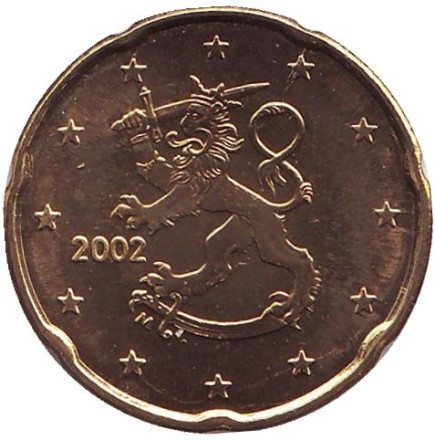 Монета 20 центов. 2002 год, Финляндия.