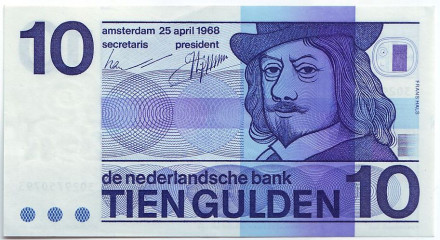 Банкнота 10 гульденов. 1968 год, Нидерланды. Художник Франс Халс.