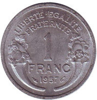 Монета 1 франк. 1957 год, Франция. Монета 1 франк. 1957 год, Франция.