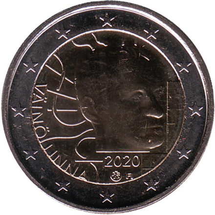 Монета 2 евро. 2020 год, Финляндия. 100 лет со дня рождения Вяйнё Линна.
