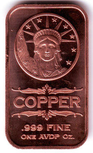 Статуя Свободы. Сувенирный жетон в форме слитка. Унция меди 999. США.  Статуя Свободы. Сувенирный жетон в форме слитка. Унция меди 999. США.