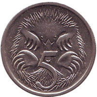 Ехидна. Монета 5 центов. 1987 год, Австралия.