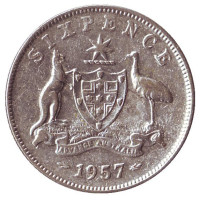 Монета 6 пенсов. 1957 год, Австралия.