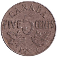 Монета 5 центов. 1929 год, Канада.