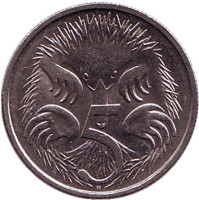 Ехидна. Монета 5 центов. 2014 год, Австралия.