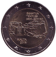 Джгантия. Доисторические города Мальты. Монета 2 евро. 2016 год, Мальта. (Без отметки монетного двора на аверсе)