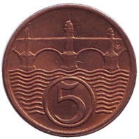 Монета 5 геллеров. 1938 год, Чехословакия.