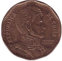 Бернардо О’Хиггинс. Монета 50 песо. 2013 год, Чили.