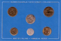 Набор монет Финляндии (6 шт), 1980 год, Финляндия. (в банковской упаковке)