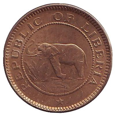 Монета 1/2 цента. 1937 год, Либерия. Слон.