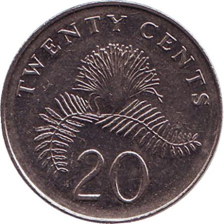 Монета 20 центов. 2007 год, Сингапур. Каллиандра.