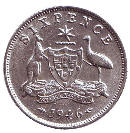 Монета 6 пенсов. 1946 год, Австралия.