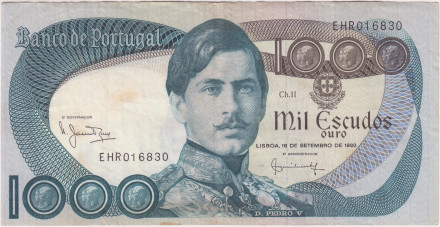 Банкнота 1000 эскудо. 1980 год, Португалия. 16.09.1980. Педру V.