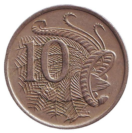 Монета 10 центов. 1969 год, Австралия. Лирохвост.