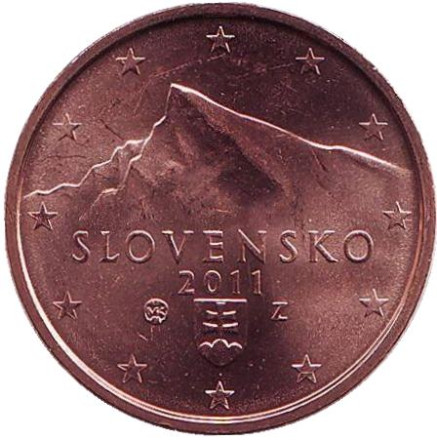 Монета 2 цента, 2011 год, Словакия.