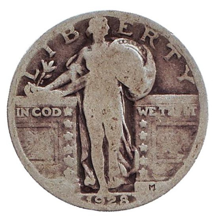 Монета 25 центов. 1928 год, США. (Без отметки монетного двора)