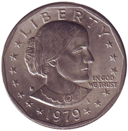 Монета 1 доллар, 1979 год, США. Монетный двор D. Сьюзен Энтони.