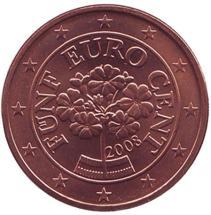 Монета 5 центов. 2008 год, Австрия.