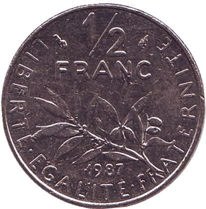 Монета 1/2 франка. 1987 год, Франция.