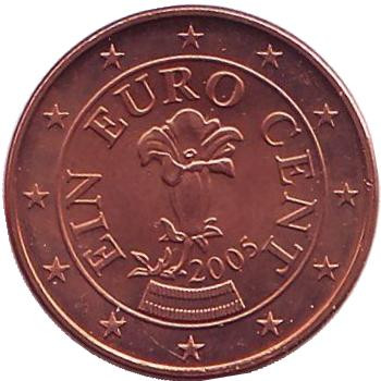 Монета 1 цент, 2005 год, Австрия.