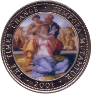 Монета 250 шиллингов. 2001 год, Сомали. (Вар. 4) Микеланджело. Мадонна Дони (Святое семейство). Картины великих художников. Монета 250 шиллингов. 2001 год, Сомали. (Вар. 4) Микеланджело. Мадонна Дони (Святое семейство). Картины великих художников.