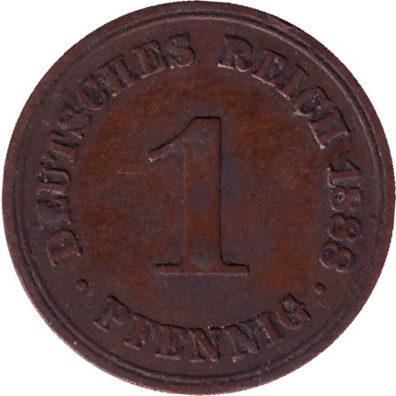 Монета 1 пфенниг. 1888 год (А), Германская империя.
