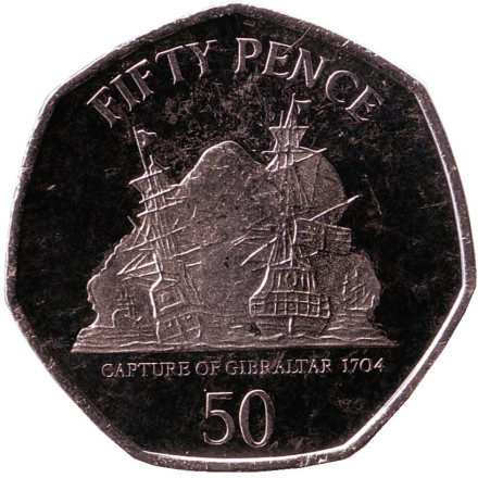 Монета 50 пенсов. 2010 год, Гибралтар. Захват Гибралтара в 1704 году.