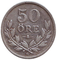 Монета 50 эре. 1936 год, Швеция. (Длинный хвостик у "6") Монета 50 эре. 1936 год, Швеция. (Длинный хвостик у "6")