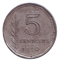 Монета 5 сентаво. 1970 год, Аргентина. Монета 5 сентаво. 1970 год, Аргентина.